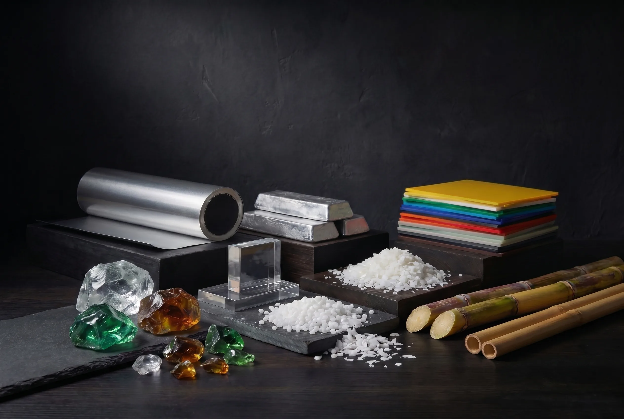 Premium packaging materials including glass, acrylic, aluminum and sustainable alternatives
